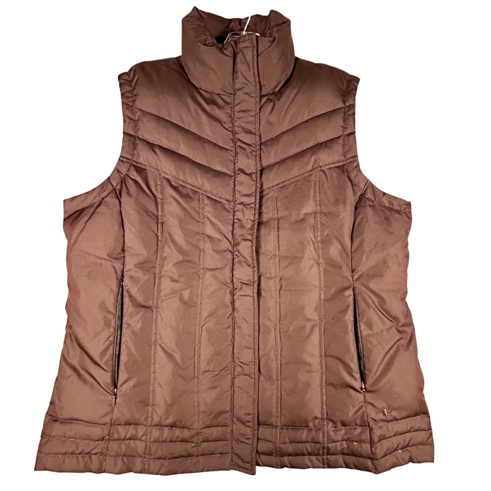Athletic Works Down Puffer Vest Womens L Brown Sleeveless Full Zip Lightweight